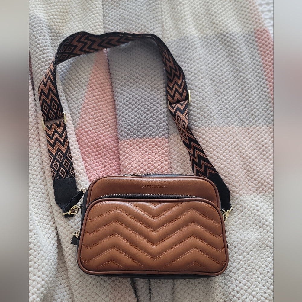 Brown Quilted Boho Style Crossbody Bag